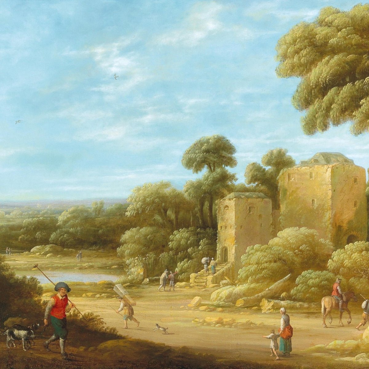 Landscape Oil Painting - Sunlit Ruins and Pastoral Figures - Oil Painting Haven