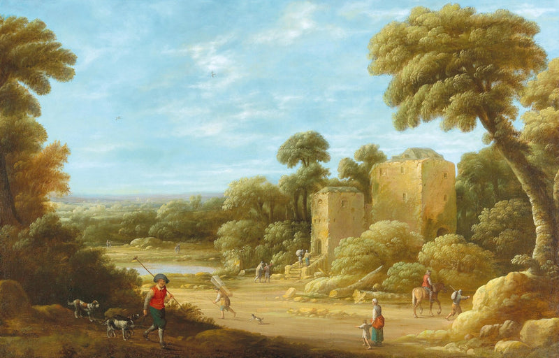 Landscape Oil Painting - Sunlit Ruins and Pastoral Figures - Oil Painting Haven