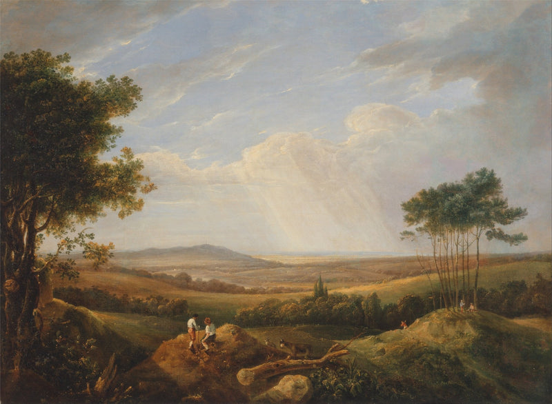 Landscape Oil Painting - Sunlit Valley View with Figures - Oil Painting Haven