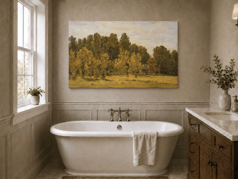 Peinture à l'huile de paysage - Gouffre rocheux spectaculaire avec personnages