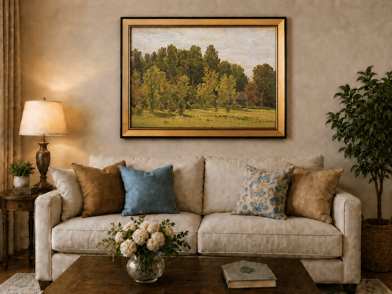 Peinture à l'huile de paysage - Gouffre rocheux spectaculaire avec personnages