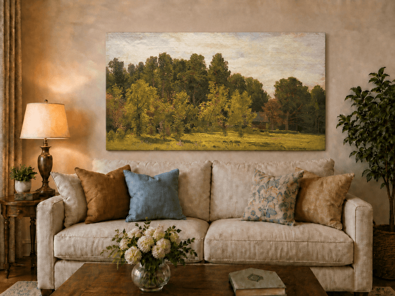Peinture à l'huile de paysage - Gouffre rocheux spectaculaire avec personnages