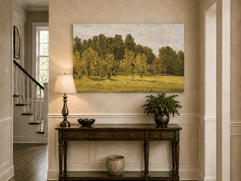 Peinture à l'huile de paysage - Gouffre rocheux spectaculaire avec personnages