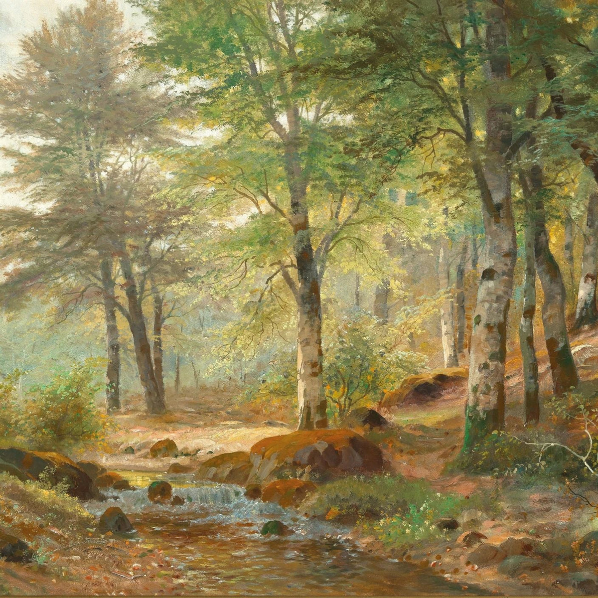 Peinture à l'huile de paysage - Gouffre rocheux spectaculaire avec personnages