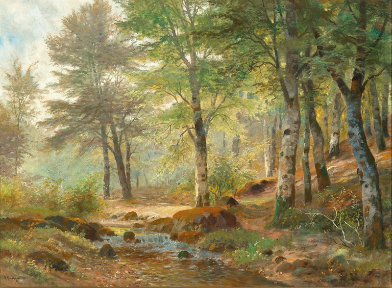Peinture à l'huile de paysage - Gouffre rocheux spectaculaire avec personnages