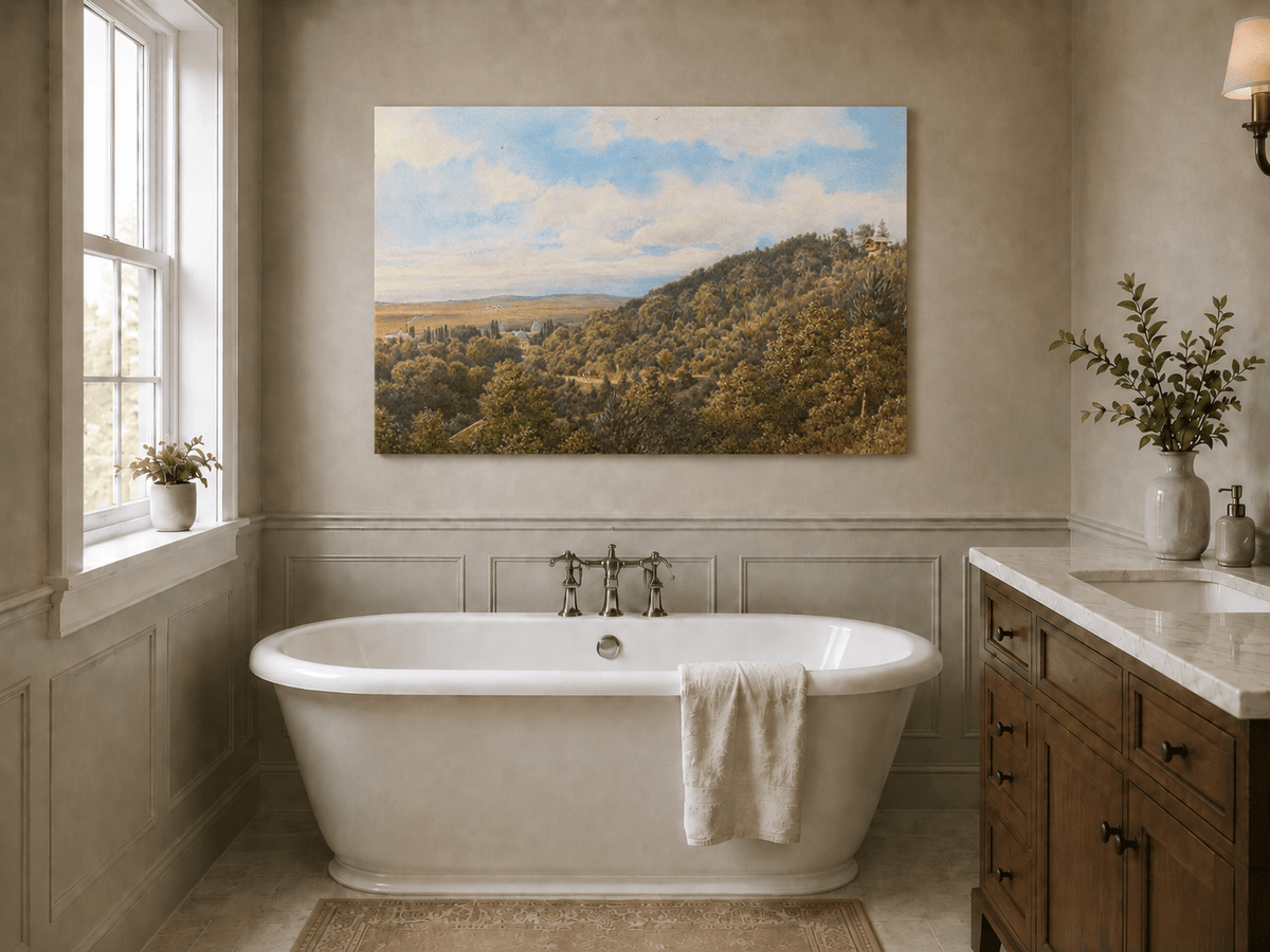 Landscape Oil Painting - Sunny Hillside Overlooking Village