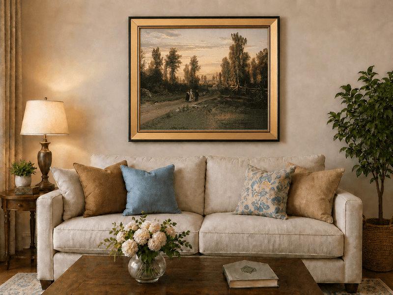 Landscape Oil Painting - Sunset Country Road with Birch Trees