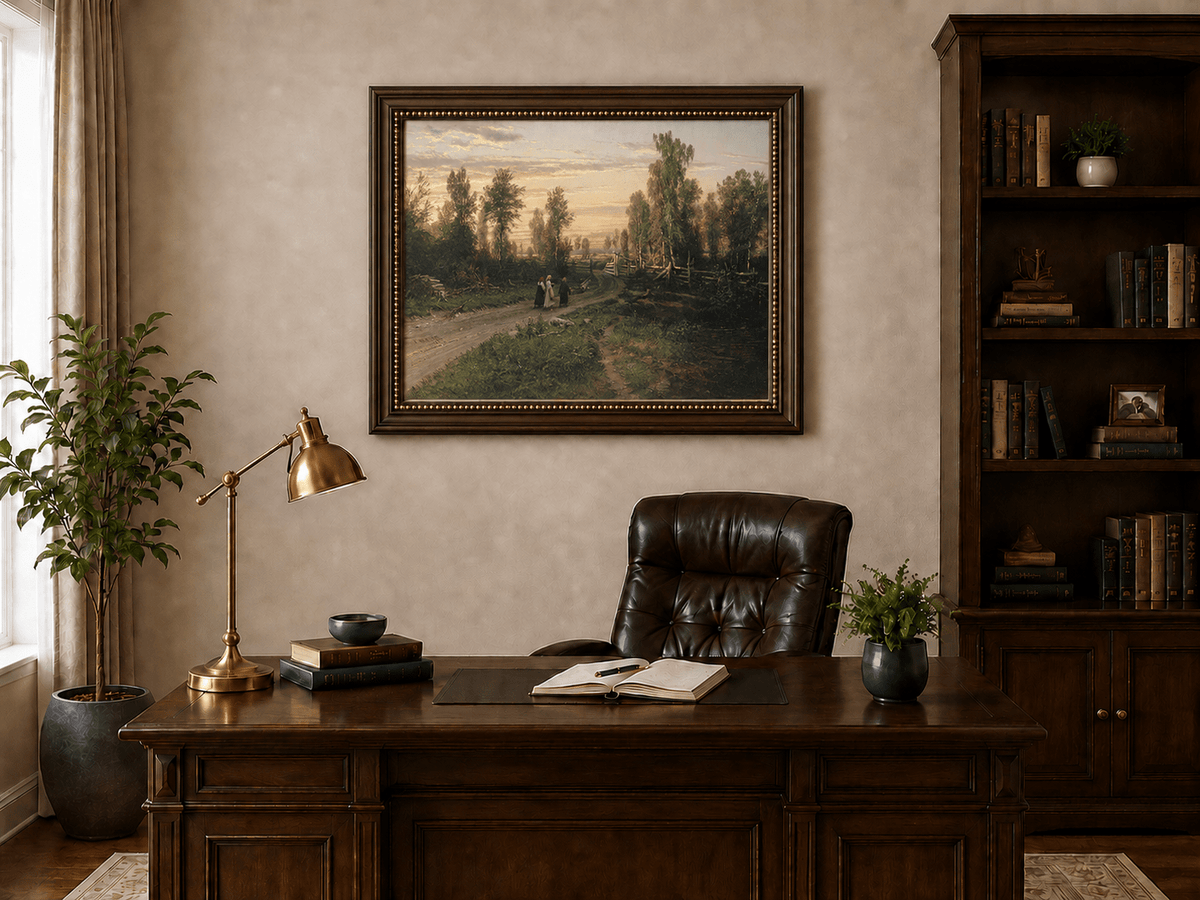 Landscape Oil Painting - Sunset Country Road with Birch Trees