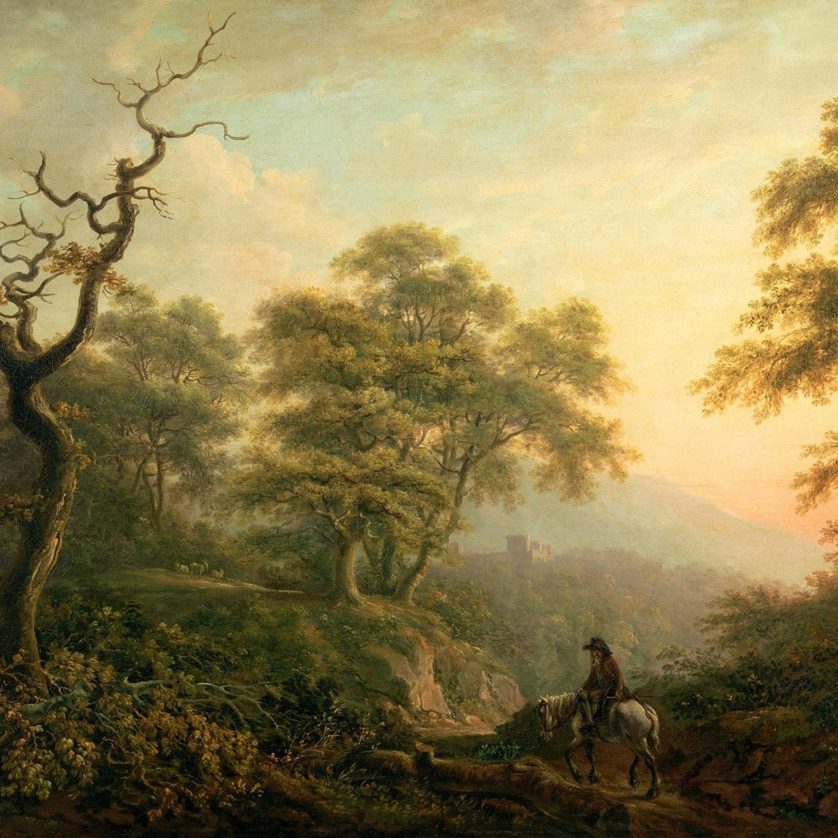 Landscape Oil Painting - Sunset Forest Path with Rider - Oil Painting Haven