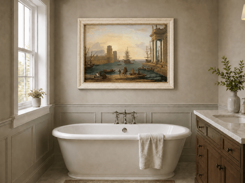 Landscape Oil Painting - Sunset Glow Classical Port & Fortified