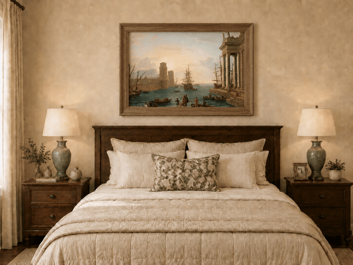 Landscape Oil Painting - Sunset Glow Classical Port & Fortified