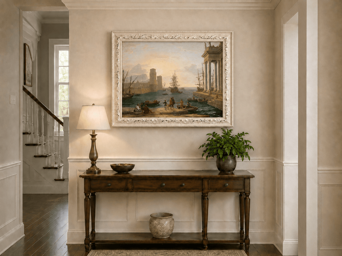 Landscape Oil Painting - Sunset Glow Classical Port & Fortified