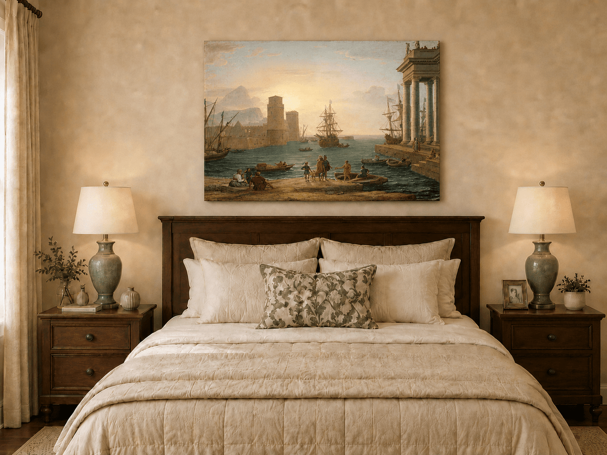 Landscape Oil Painting - Sunset Glow Classical Port & Fortified