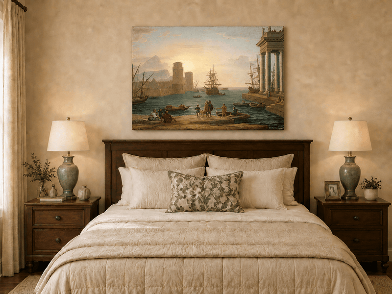 Landscape Oil Painting - Sunset Glow Classical Port & Fortified