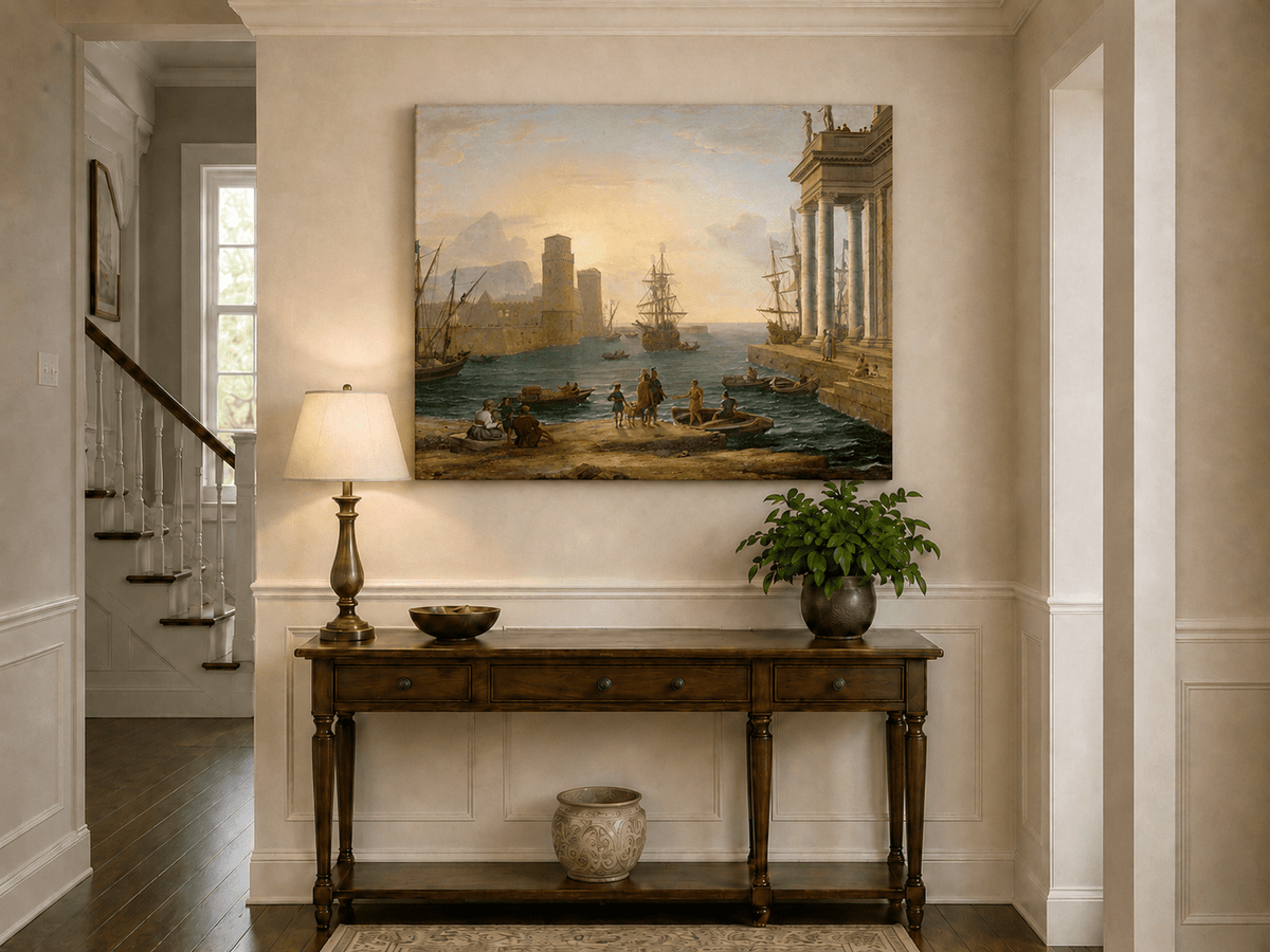 Landscape Oil Painting - Sunset Glow Classical Port & Fortified