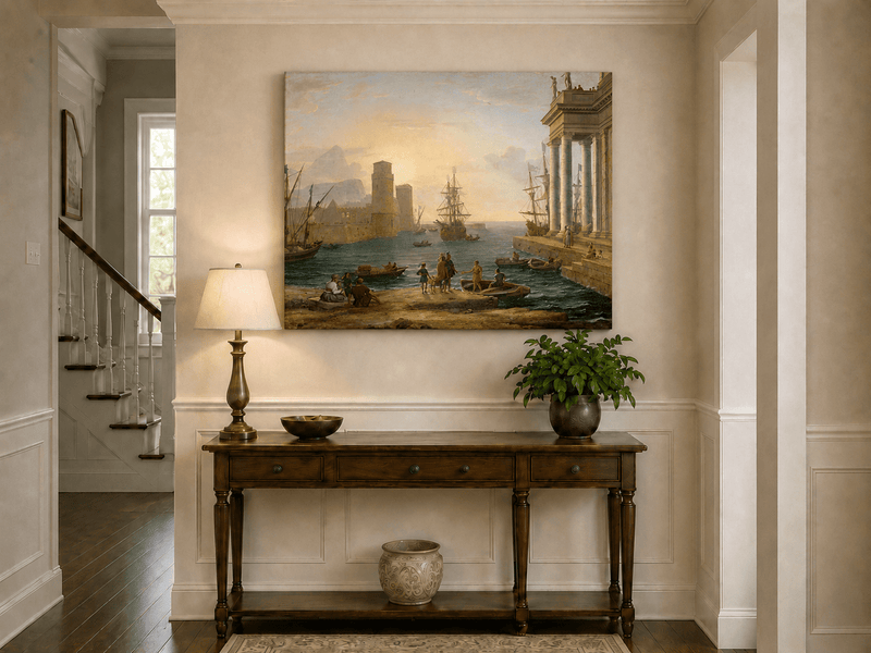 Landscape Oil Painting - Sunset Glow Classical Port & Fortified