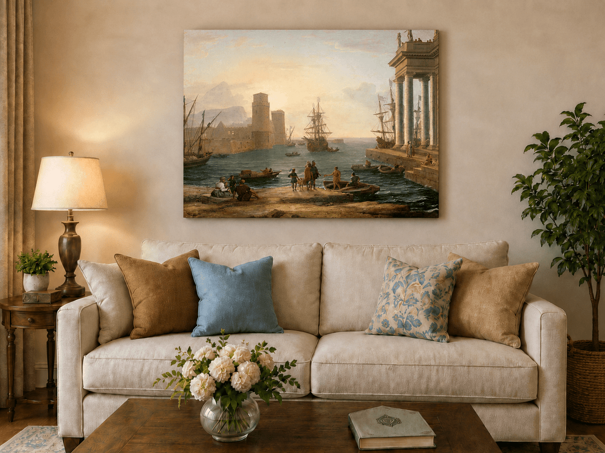 Landscape Oil Painting - Sunset Glow Classical Port & Fortified