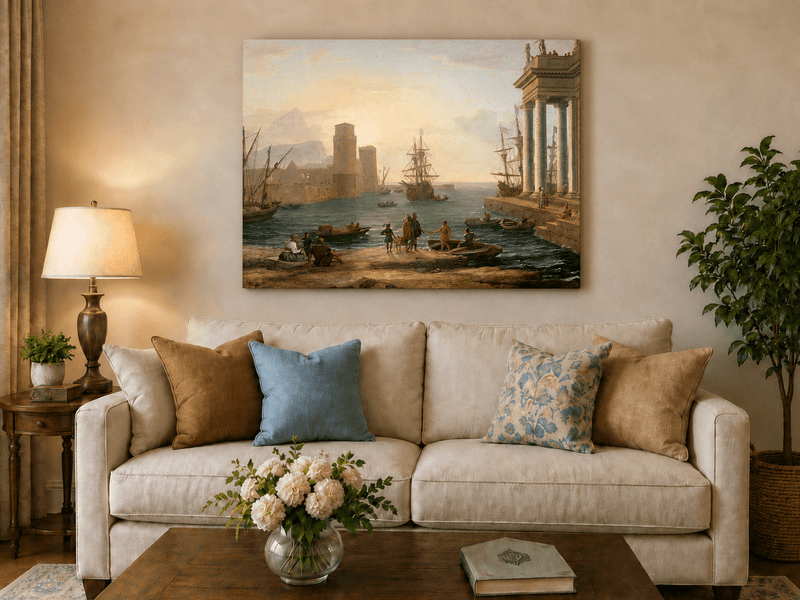 Landscape Oil Painting - Sunset Glow Classical Port & Fortified