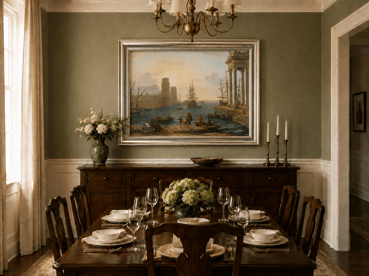 Landscape Oil Painting - Sunset Glow Classical Port & Fortified