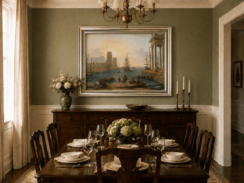 Landscape Oil Painting - Sunset Glow Classical Port & Fortified