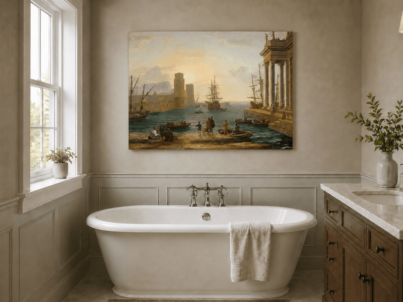 Landscape Oil Painting - Sunset Glow Classical Port & Fortified