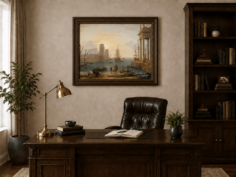 Landscape Oil Painting - Sunset Glow Classical Port & Fortified