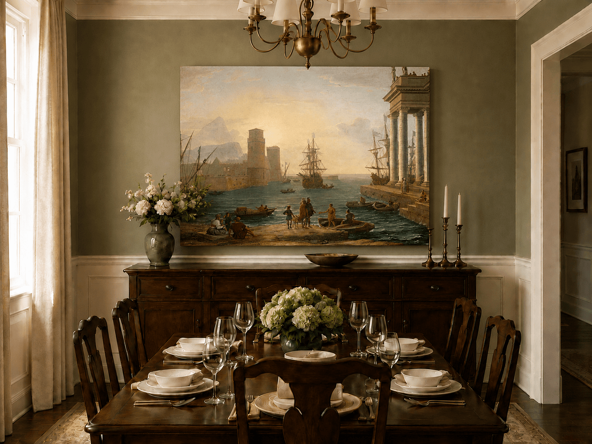 Landscape Oil Painting - Sunset Glow Classical Port & Fortified