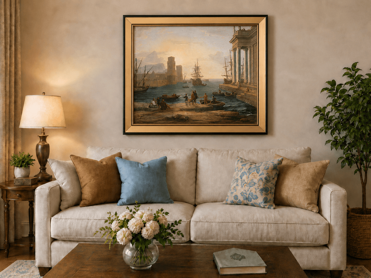 Landscape Oil Painting - Sunset Glow Classical Port & Fortified