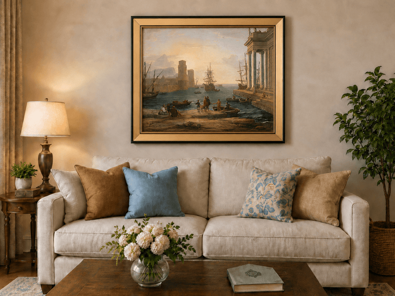 Landscape Oil Painting - Sunset Glow Classical Port & Fortified