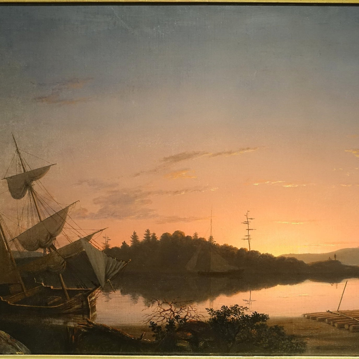 Landscape Oil Painting - Sunset Harbor with Sailboats and Rafts - Oil Painting Haven