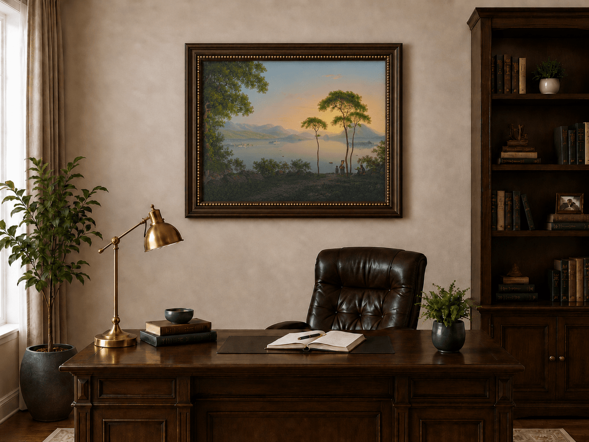 Landscape Oil Painting - Sunset Lake View with Pines and Islands