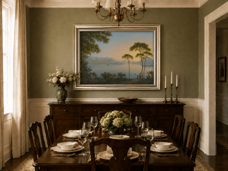 Landscape Oil Painting - Sunset Lake View with Pines and Islands