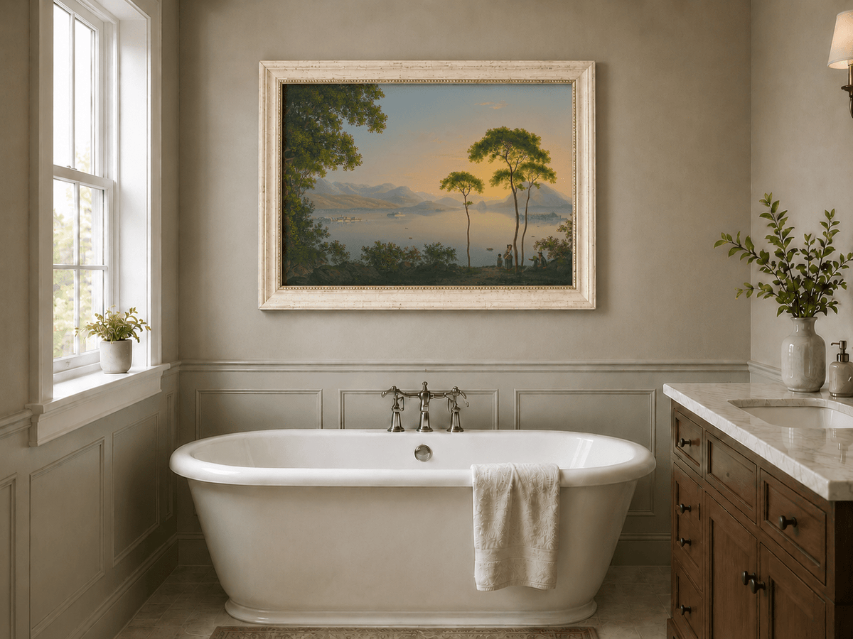 Landscape Oil Painting - Sunset Lake View with Pines and Islands