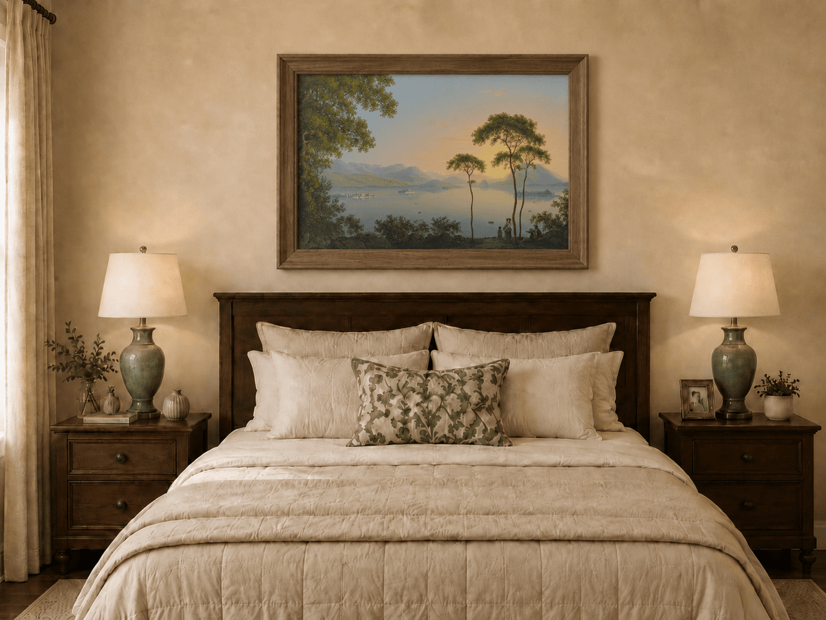 Landscape Oil Painting - Sunset Lake View with Pines and Islands