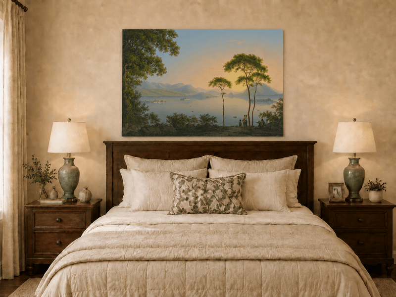 Landscape Oil Painting - Sunset Lake View with Pines and Islands