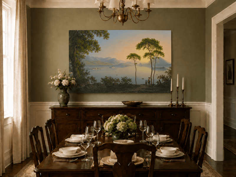 Landscape Oil Painting - Sunset Lake View with Pines and Islands