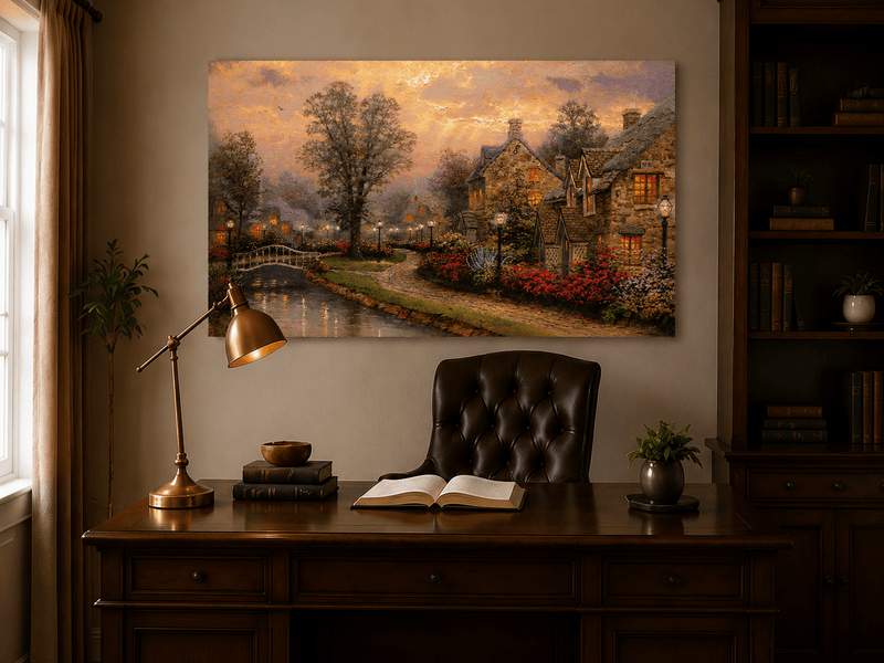 Landschaft Ölgemälde – Sonnenuntergang Steindorf Kanal & Weiß