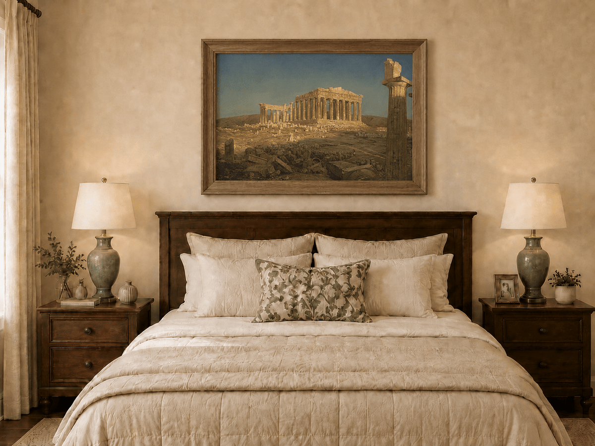 Hand-painted Parthenon ruins in Athens displayed as decorative wall art.