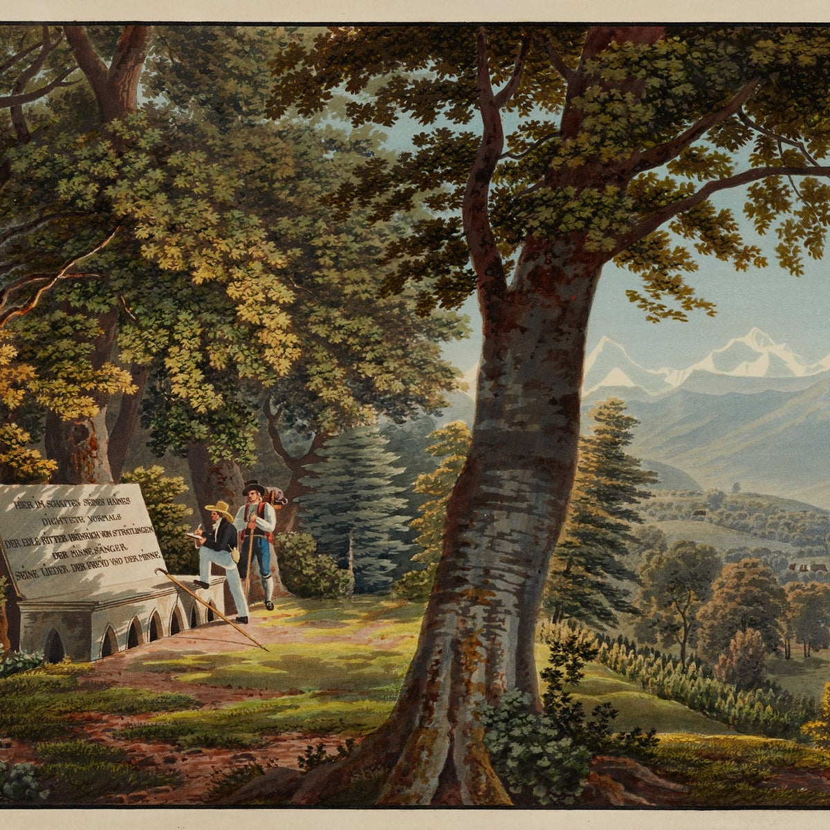 Hand-painted thun woodland with alpine lake view landscape oil painting on canvas