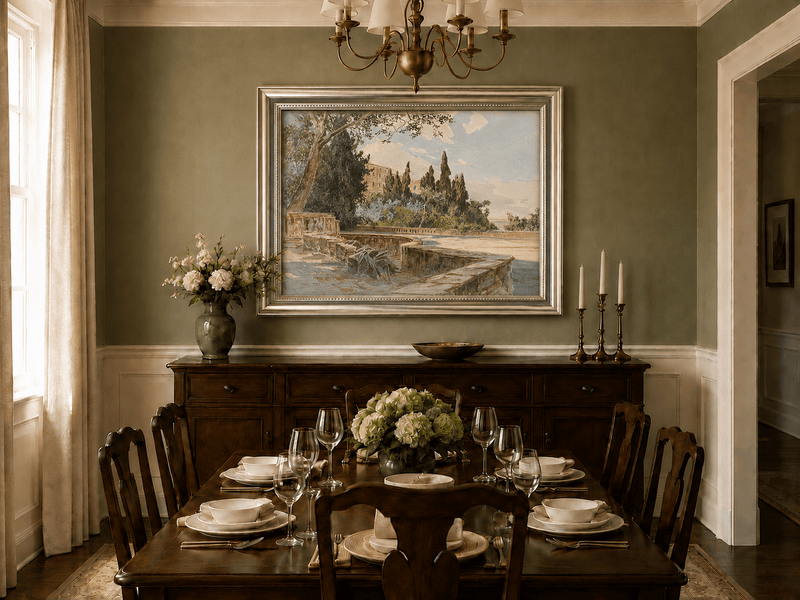 Peinture à l'huile de paysage - Gouffre rocheux spectaculaire avec personnages