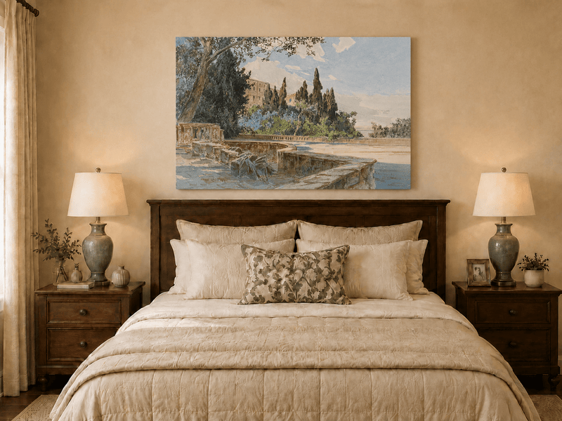 Peinture à l'huile de paysage - Gouffre rocheux spectaculaire avec personnages