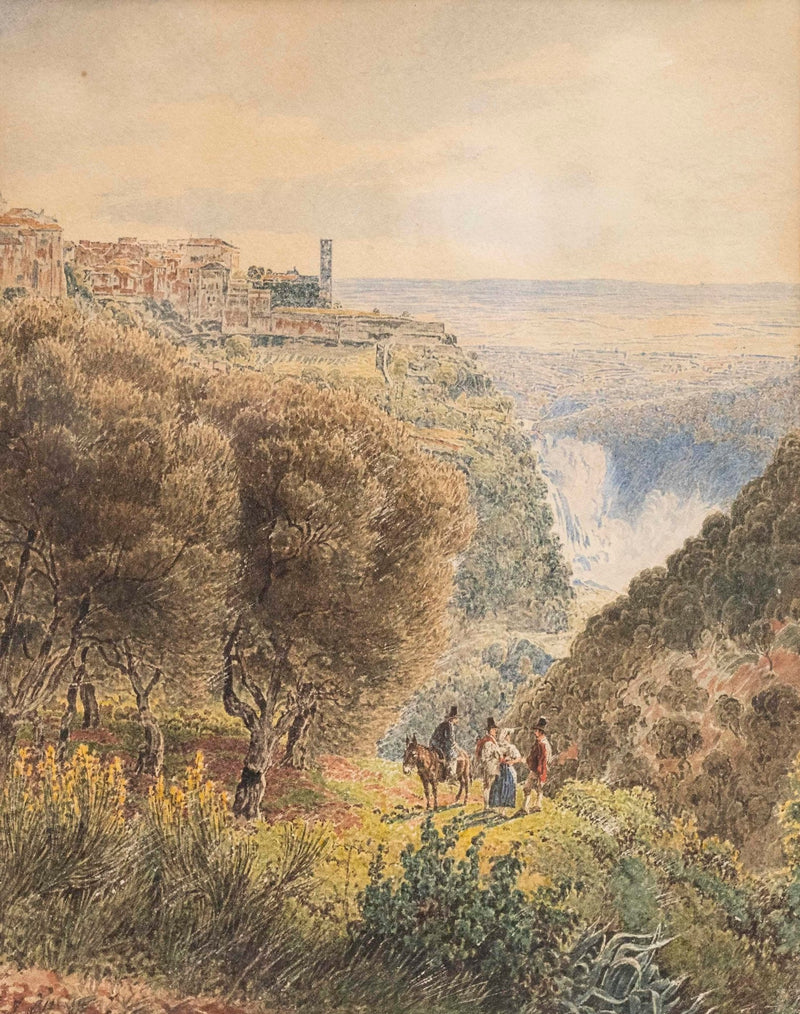 Hand-painted tivoli valley town and waterfall landscape oil painting on canvas
