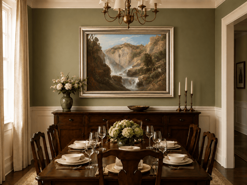 Landscape Oil Painting - Tivoli Waterfalls and Temple View