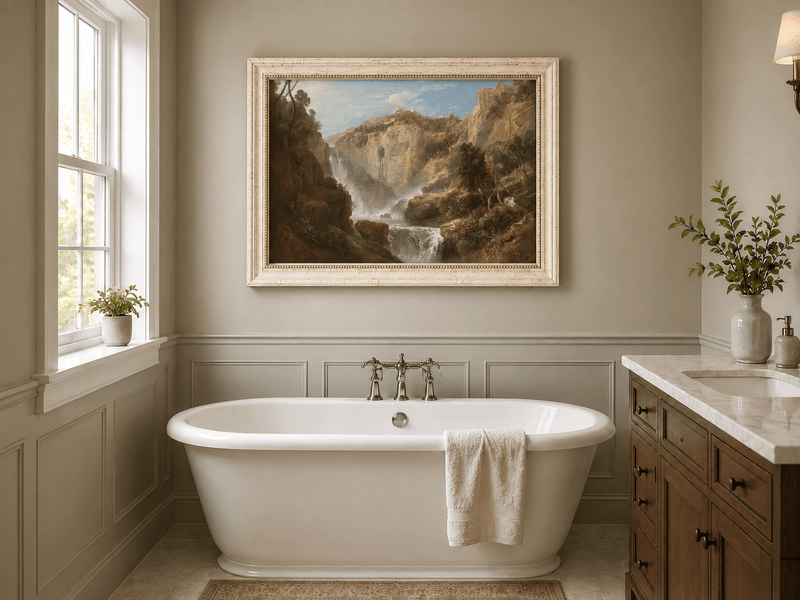 Landscape Oil Painting - Tivoli Waterfalls and Temple View