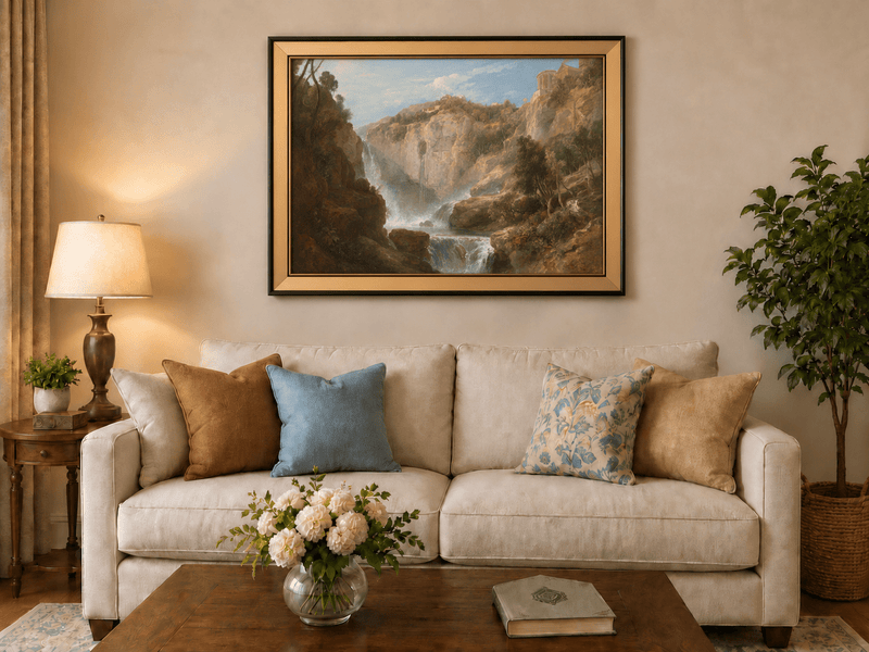 Landscape Oil Painting - Tivoli Waterfalls and Temple View