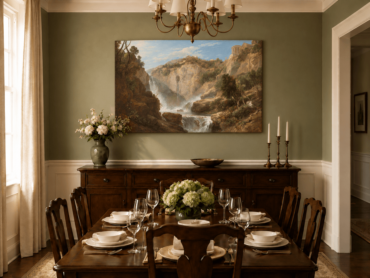 Landscape Oil Painting - Tivoli Waterfalls and Temple View