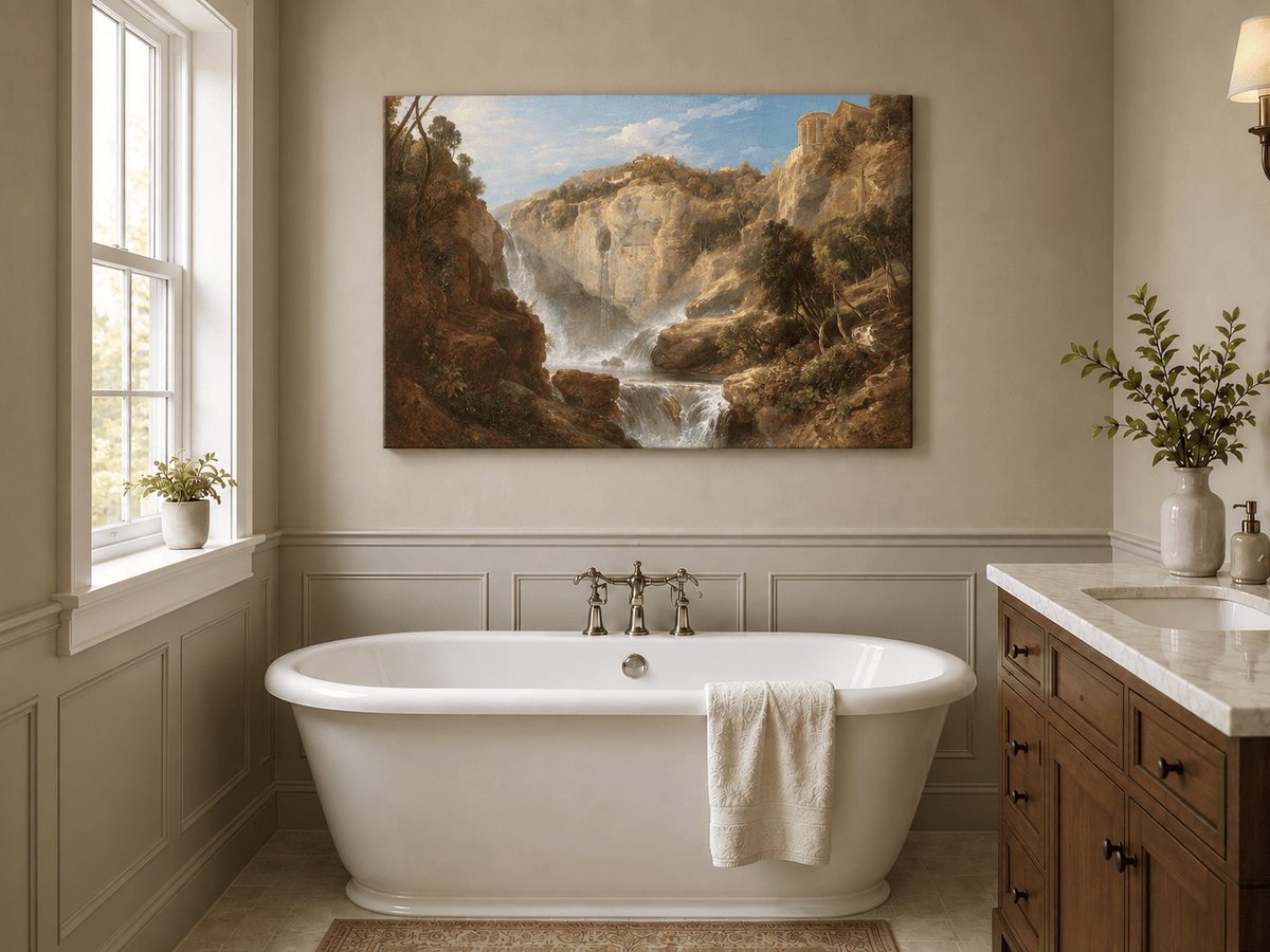 Landscape Oil Painting - Tivoli Waterfalls and Temple View