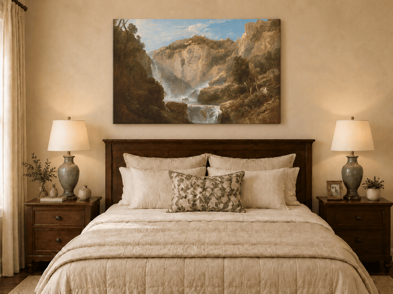 Landscape Oil Painting - Tivoli Waterfalls and Temple View
