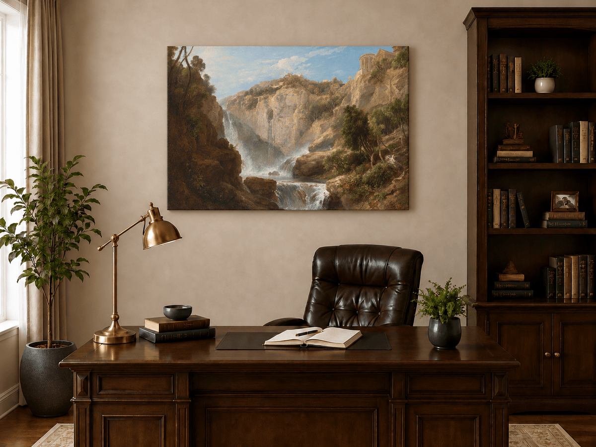 Landscape Oil Painting - Tivoli Waterfalls and Temple View