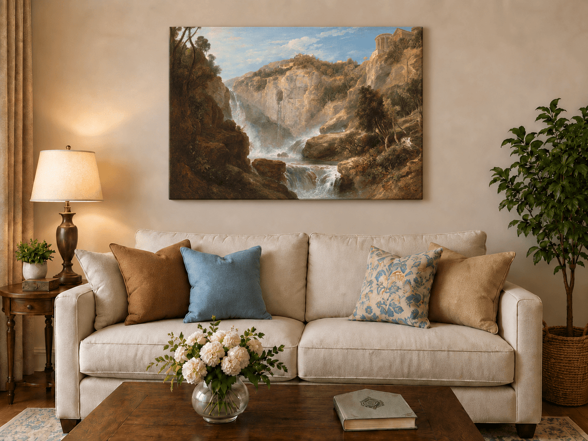 Landscape Oil Painting - Tivoli Waterfalls and Temple View